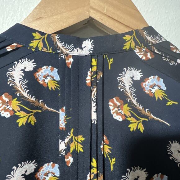 BANANA REPUBLIC Small Navy Long Sleeve Pleated Mandarin Dress Waist Pockets - Picture 8 of 16